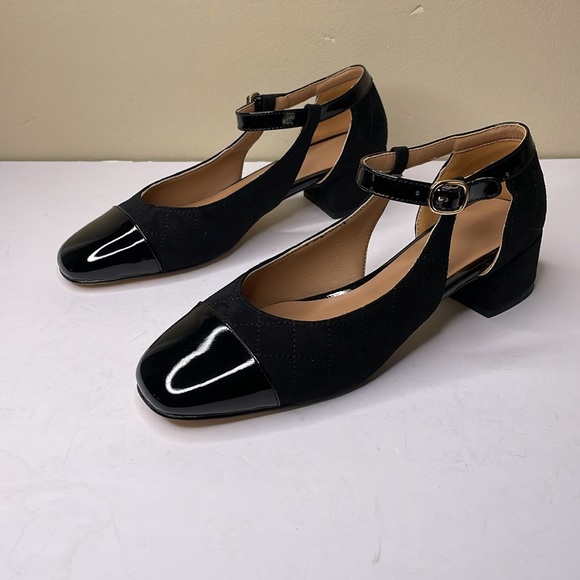 CAUNBEILY Mary Jane pumps Black Chunky Low Heel Ankle Strap Square Toe NWOT  8 - Picture 14 of 14